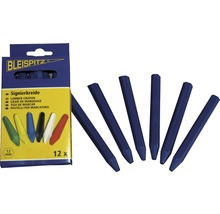 Zwölf Stück blaue Zimmermannskreide neben einer Packung Zimmermannskreide von Bleispitz