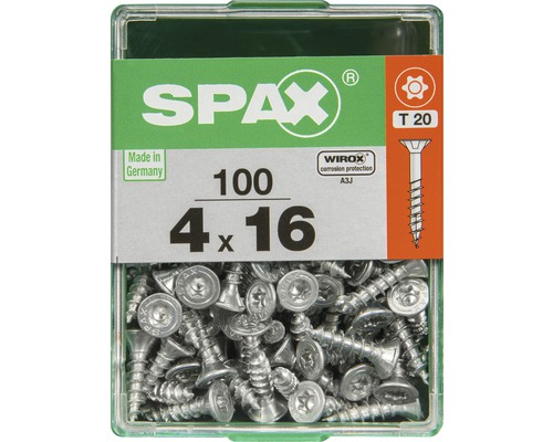 Spax Universalschraube Senkkopf Stahl gehärtet T 20, Holz-Vollgewinde 4x16 mm, 100 Stück Spax Universalschraube Senkkopf Stahl gehärtet T 20, Holz-Vollgewinde 4x16 mm, 100 Stück
