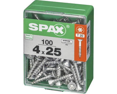 Schrauben der Größe 4x25 Millimeter in grüner Verpackung von Spax