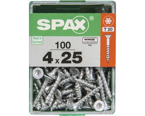 Spax Universalschraube Senkkopf Stahl gehärtet T 20, Holz-Vollgewinde 4x25 mm, 100 Stück Spax Universalschraube Senkkopf Stahl gehärtet T 20, Holz-Vollgewinde 4x25 mm, 100 Stück