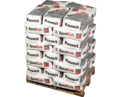 Palette mit Säcken von Baumit Spezialkalk Mörtel