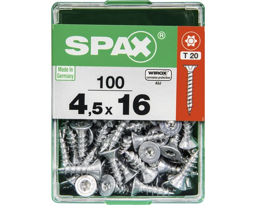 Spax Universalschraube Senkkopf Stahl gehärtet T 20, Holz-Vollgewinde 4,5x16 mm, 100 Stück