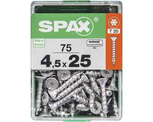 Spax Universalschraube Senkkopf Stahl gehärtet T 20, Holz-Vollgewinde 4,5x25 mm, 75 Stück Spax Universalschraube Senkkopf Stahl gehärtet T 20, Holz-Vollgewinde 4,5x25 mm, 75 Stück