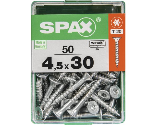 Spax Universalschraube Senkkopf Stahl gehärtet T 20, Holz-Teilgewinde 4,5x30 mm, 50 Stück Spax Universalschraube Senkkopf Stahl gehärtet T 20, Holz-Teilgewinde 4,5x30 mm, 50 Stück