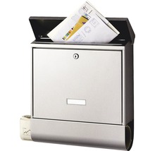Briefkasten aus Edelstahl mit Zeitungsfach und Briefen