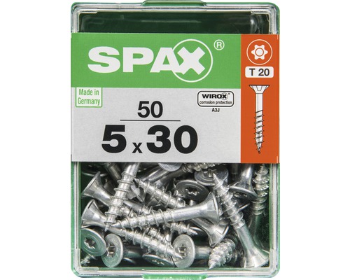 Spax Universalschraube Senkkopf Stahl gehärtet T 20, Holz-Teilgewinde 5x30 mm, 50 Stück Spax Universalschraube Senkkopf Stahl gehärtet T 20, Holz-Teilgewinde 5x30 mm, 50 Stück