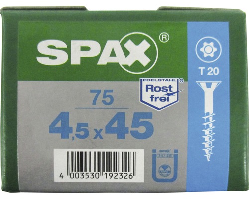 Spax Universalschraube, Edelstahl A2, Senkkopf T 20, Holz-Teilgewinde, 4,5x45 mm, 75 Stück-0