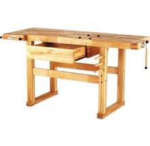 Werkbank aus Holz mit Schublade und Schraubstock