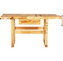 Werkbank aus Holz mit Schublade und Schraubstock