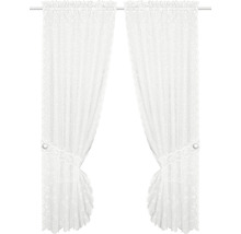 Zwei weiße Spitzengardinen mit Raffhaltern