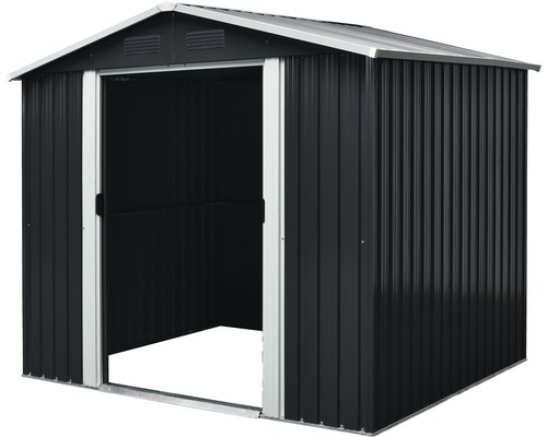 Metall Gerätehaus mit offener Tür