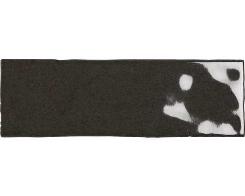 Steingut Wandfliese Nolita Negro 6,5x20 cm schwarz glänzend Dunkelgraue, glänzende Keramikfliese