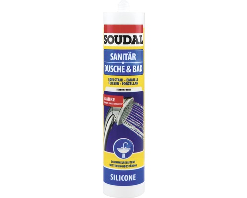 Soudal Sanitär Dusche und Bad Silikon, geeignet für Edelstahl, Emaille, Fliesen und Porzellan