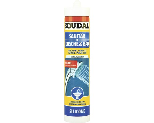 Soudal Sanitär Dusche und Bad Silikon, transparent, schimmelresistent und witterungsbeständig