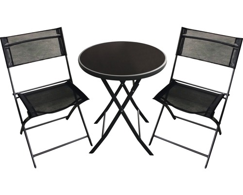 GARDEN PLACE Dining-Set Gartenmöbelset Loungeset Finja 2 -Sitzer bestehend aus: Tisch, 2 Stühle Glas Metall schwarz