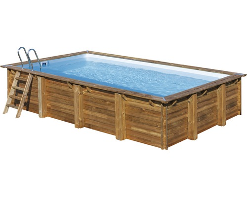 Aufstellpool Holzpool-Set Gre rechteckig 620x420x133 cm inkl. Sandfilteranlage, Skimmer, Leiter, Filtersand & Bodenschutzvlies Holz