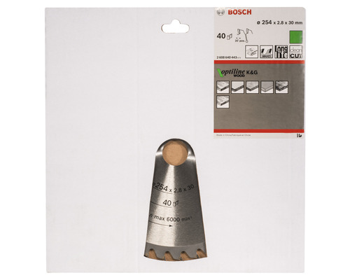 Bosch Sägeblatt Optiline K und G Wood, 254 x 2,8 x 30 Millimeter, 40 Zähne