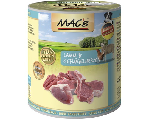 Hundefutter nass MAC's Lamm und Geflügelherzen 800 g-0