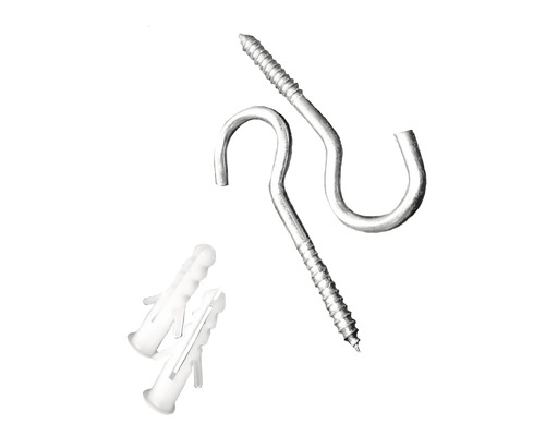 Zwei Schraubhaken und zwei Dübel