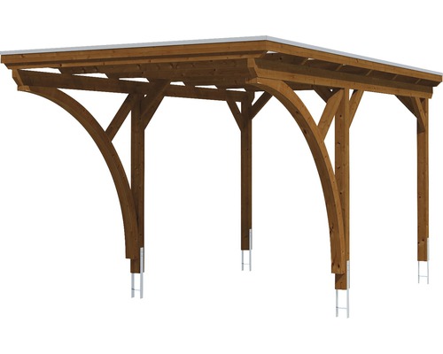 Holzcarport mit Bogendesign und Metallsockel