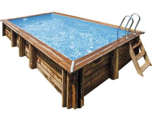 Aufstellpool Holzpool-Set Gre rechteckig 618x320x130 cm inkl. Sandfilteranlage, Skimmer, Leiter, Filtersand & Bodenschutzvlies Holz