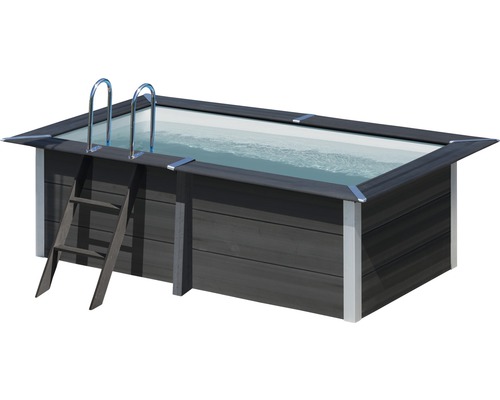 Aufstellpool WPC-Pool-Set Gre eckig 326x186x96 cm inkl. Sandfilteranlage, Skimmer, Leiter, Filtersand & Bodenschutzvlies grau