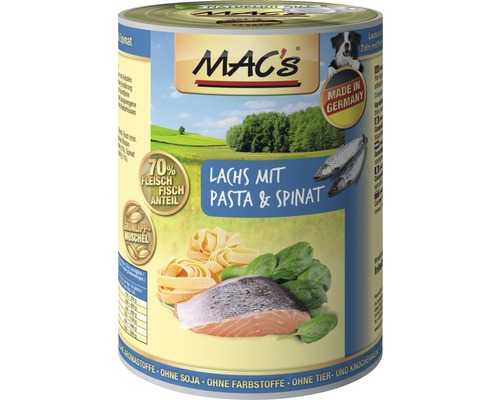 Hundefutter nass MAC's Seefisch, Nudeln und Spinat 400 g