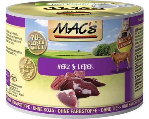 Katzenfutter nass MAC's Herz und Leber 200 g