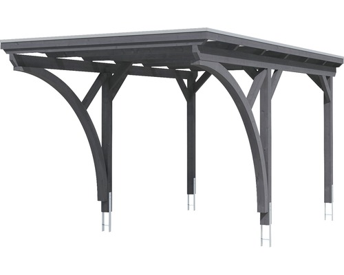 Holzcarport mit geschwungenen Trägern