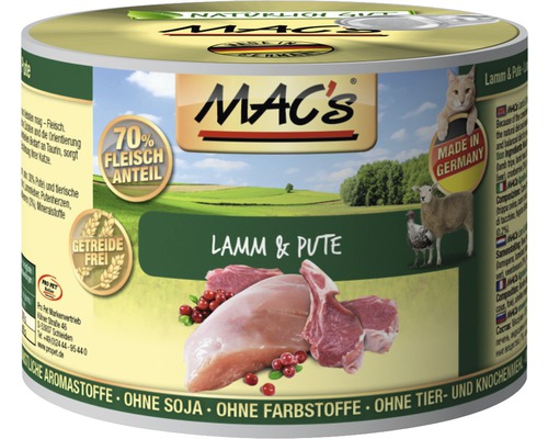 Katzenfutter nass MAC's Lamm und Reis 200 g