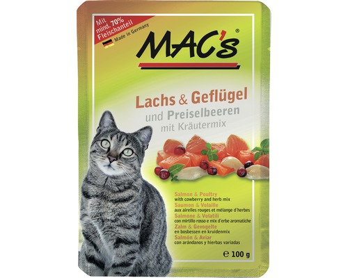 Katzenfutter nass MAC's Pouch Pack Lachs und Geflügel 100 g