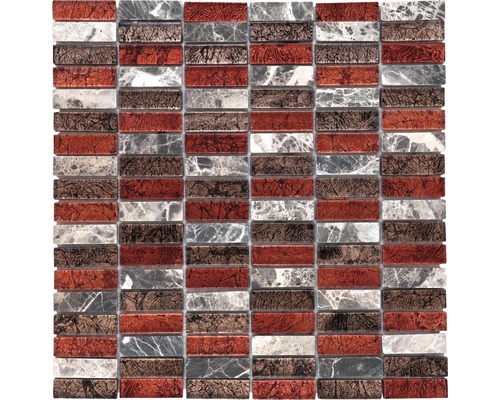 Glasmosaik mit Naturstein 30,0x30,0 cm braun rot Mosaikfliese aus Glas und Naturstein