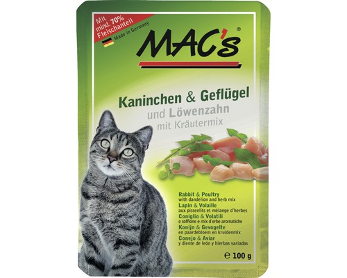 Katzenfutter nass MAC's Pouch Pack Kaninchen und Geflügel 100 g