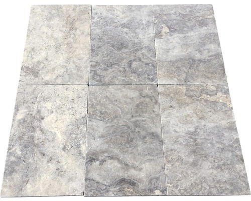 FLAIRSTONE Travertin Terrassenplatte Genua grau 61 x 40,6 x 3 cm