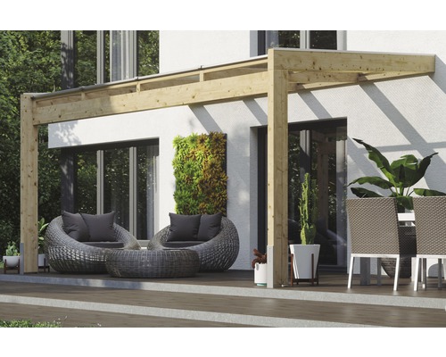 Terrassenüberdachung SKAN HOLZ Novara mit Pfostenlaschen 450x309 cm natur