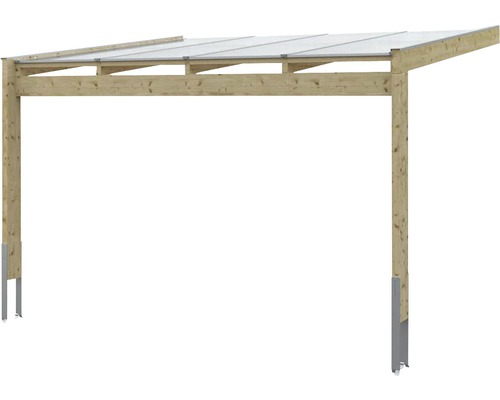 Holzcarport mit transparenter Bedachung und Metallfüßen