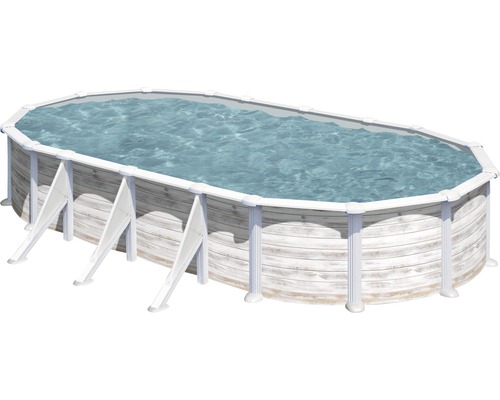 Aufstellpool Stahlwandpool-Set Gre oval 744x575x132 cm inkl. Sandfilteranlage, Skimmer, Leiter, Filtersand, Anschlussschlauch & Bodenschutzvlies Nordicoptik