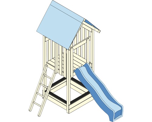Spielturm aus Holz mit Rutsche und Leiter