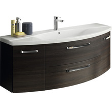 Waschtischunterschrank mit Waschbecken, Armatur und Badaccessoires