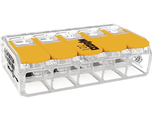 Verbindungsklemme Wago Compakt 5x6 mm² transparent, 15 Stück, orange