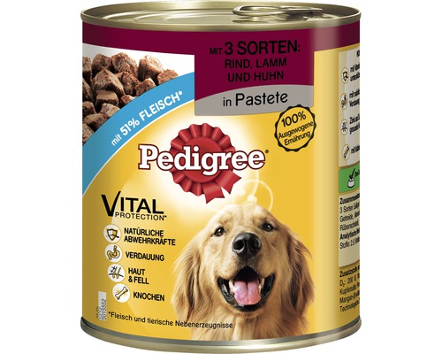 Hundefutter nass Pedigree Adult 3 x Fleisch 800 g