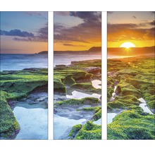 Mehrteiliges Wandbild mit Küstenlandschaft und Sonnenaufgang