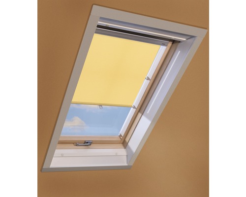 Tageslichtrollo FAKRO gelb manuell 55 x 78 cm (01) 55 x 98 cm (02) Dachfenster mit halb geschlossenem Rollo