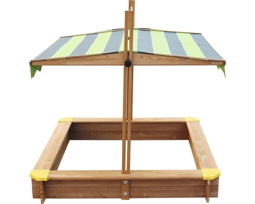 Quadratischer Sandkasten aus Holz mit verstellbarem Sonnenschutzdach