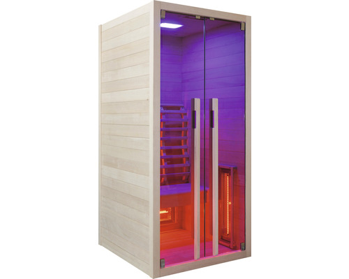 Infrarotsauna mit Glastür und Holzverkleidung