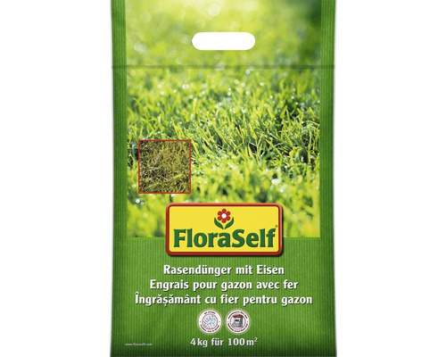 Rasendünger FloraSelf mit Eisen 4 kg / 100 m² Rasendünger FloraSelf mit Eisen 4 kg / 100 m²