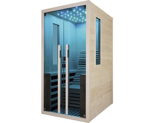 Sauna mit Glasfront und Holzverkleidung
