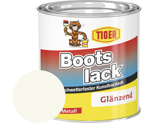 Tiger Bootslack glänzend RAL 9001 cremeweiß 375 ml Bootslack in einer Dose mit Farbbeispiel