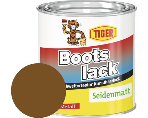 Tiger Bootslack seidenmatt RAL 8011 nussbraun 375 ml Tiger Bootslack Kunstharzlack seidenmatt in Dose mit Farbbeispiel