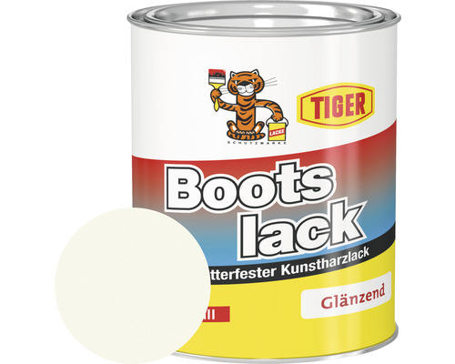 Tiger Bootslack glänzend RAL 9001 cremeweiß 750 ml Bootslack in Dose mit Farbbeispiel